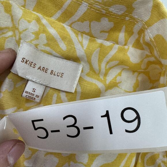 Anthropologie Skies‎ Are Blue Blazer Womens Small Yellow Floral Linen Jacket - Picture 3 of 9